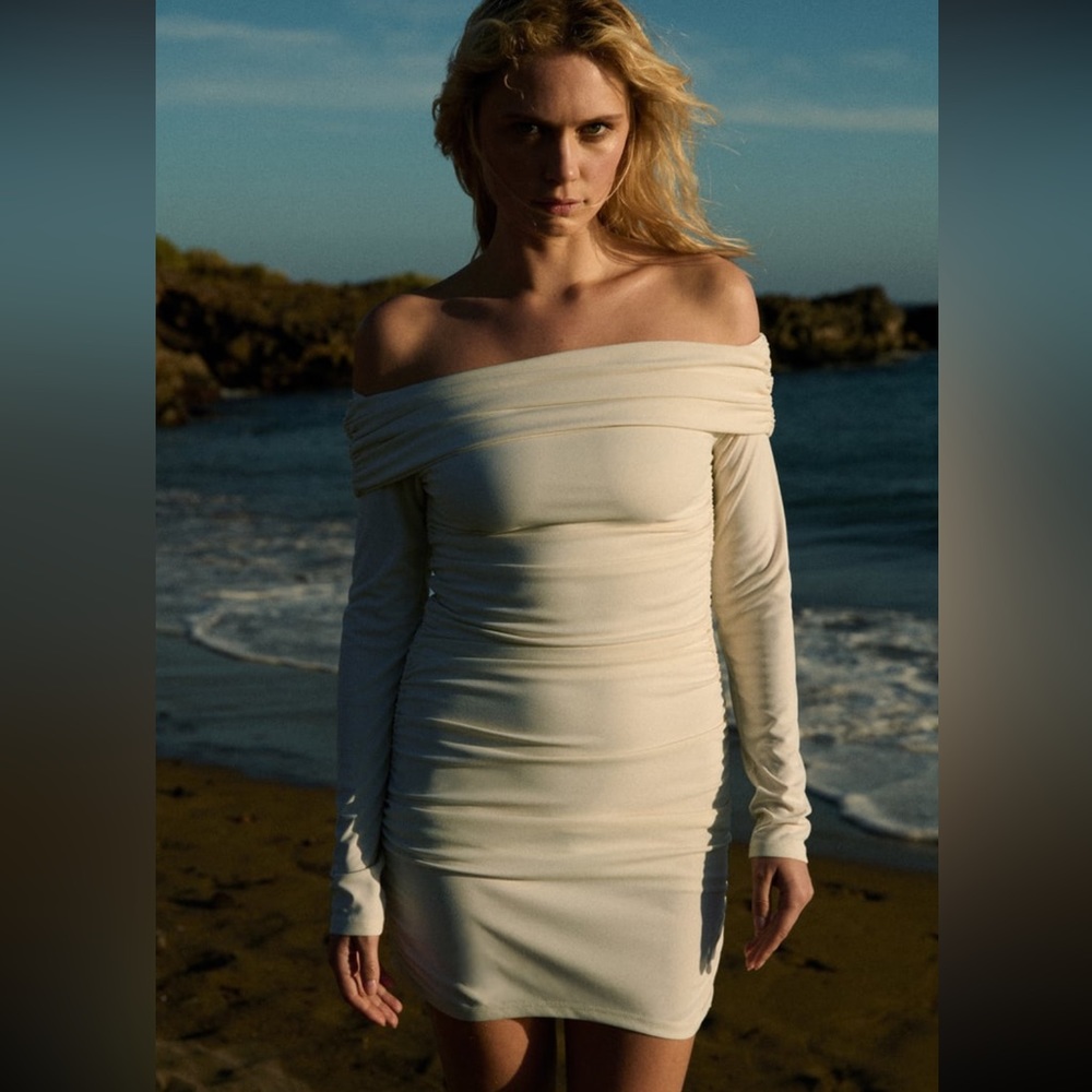 Zara Short Off the Shoulder Dress with Ruching